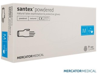 RĘKAWICE LATEKSOWE 8% VAT SANTEXFT FINGERTIP TEXTURED PUDROWANE SKROBIĄ, GANINETY WETERYNARYJNE, DO KONTAKTU Z ŻYWNOŚCIĄ, L