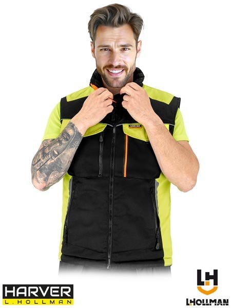 BEZRĘKAWNIK OCHRONNY OCIEPLANY - 2XL - CZARNO-ŻÓŁTO-POMARAŃCZOWY