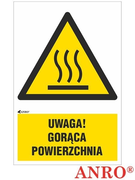 naklejka samoprzylepna, znak BHP „Uwaga! Gorąca powierzchnia" ZNAK BEZPIECZEŃSTWA - 200x300 mm