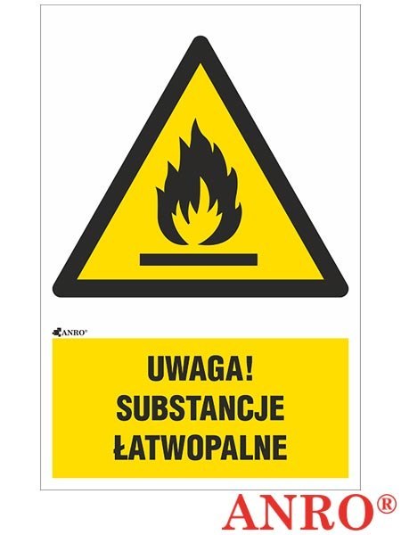 naklejka samoprzylepna, znak ostrzegawczy „Uwaga! Substancje łatwopalne" ZNAK BEZPIECZEŃSTWA 200x300 mm