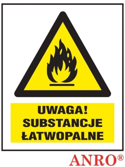 Znak ostrzegawczy dla materiałów niebezpiecznych „Uwaga! Substancje łatwopalne" ZNAK BEZPIECZEŃSTWA - 200x300 mm PŁYTA PCV