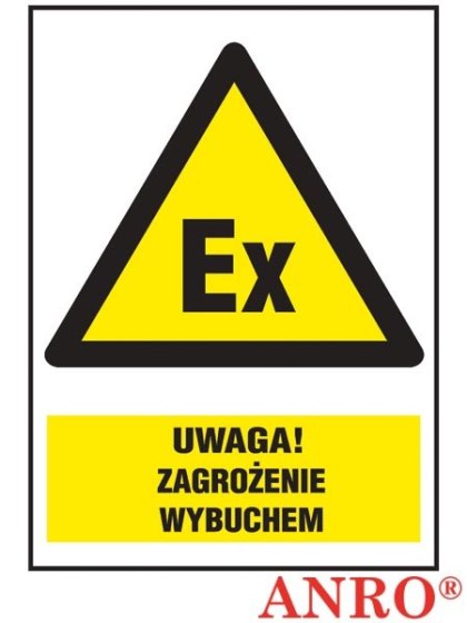 Naklejka samoprzylepna, znak BHP „Uwaga! Zagrożenie wybuchem" ZNAK BEZPIECZEŃSTWA - 220x300 mm