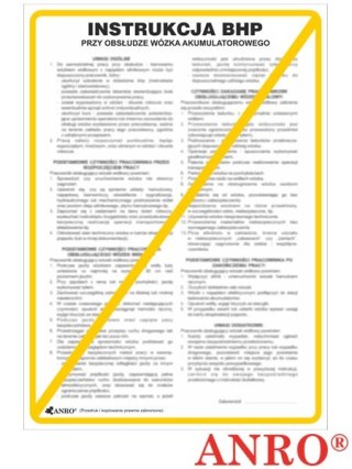 Instrukcja BHP i PPOŻ BHP przy obsłudze wózka akumulatorowego ZNAK BEZPIECZEŃSTWA - 250x350 mm PŁYTA PCV