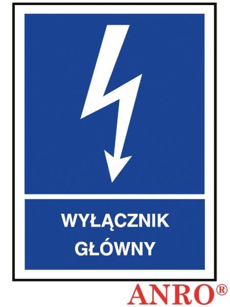 Naklejka samoprzylepna, znak elektryczny „Wyłącznik główny" ZNAK BEZPIECZEŃSTWA - 74x105 mm
