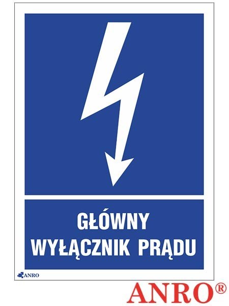 Naklejka samoprzylepna, znak elektryczny „Główny wyłącznik prądu" ZNAK BEZPIECZEŃSTWA - 74x105 mm