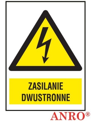 Naklejka samoprzylepna znak elektryczny „Zasilanie dwustronne".ZNAK BEZPIECZEŃSTWA - 74x105 mm