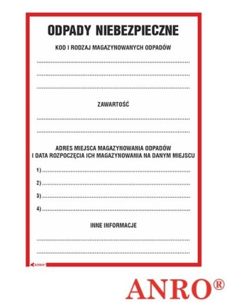 Naklejka samoprzylepna, etykieta informacyjna Odpady niebezpieczne ZNAK INFORMACYJNY - 150x210 mm