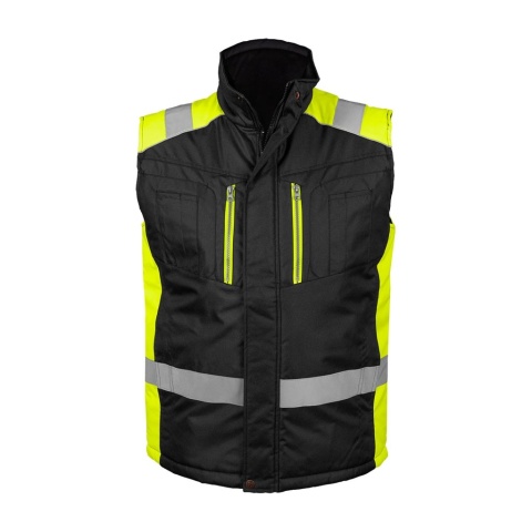 BEZRĘKAWNIK OCHRONNY OCIEPLANY, PASY ODBLASKOWE CZARNO-SELEDYNOWY