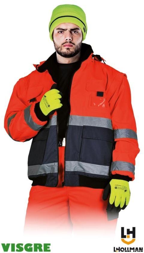 KURTKA OCHRONNA OCIEPLANA ODBLASKI VIBER 2W1 ODPINANE RĘKAWY CZERWONO-GRANATOWA