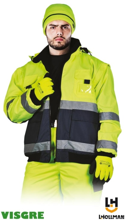 KURTKA OCHRONNA OCIEPLANA ODBLASKI VIBER 2W1 ODPINANE RĘKAWY ŻÓŁTO-GRANATOWA