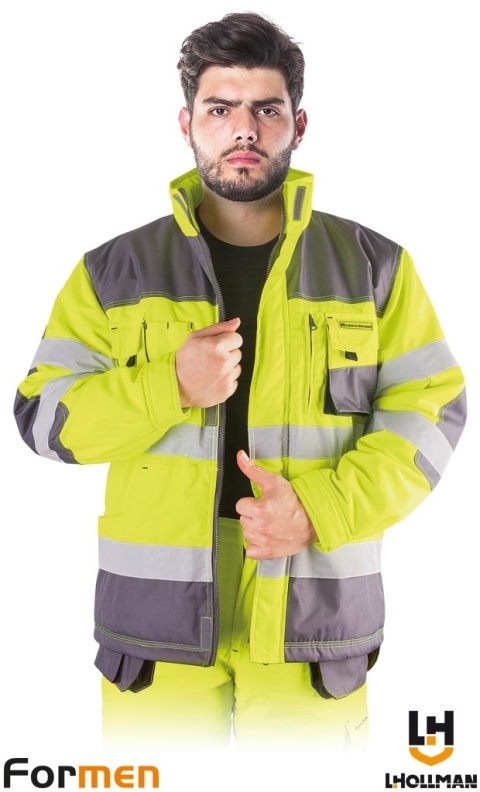 KURTKA OCHRONNA OCIEPLANA ZIMOWA FORMEN PRZEDŁUŻANY TYŁ ŻÓŁTO-SZARO-CZARNA