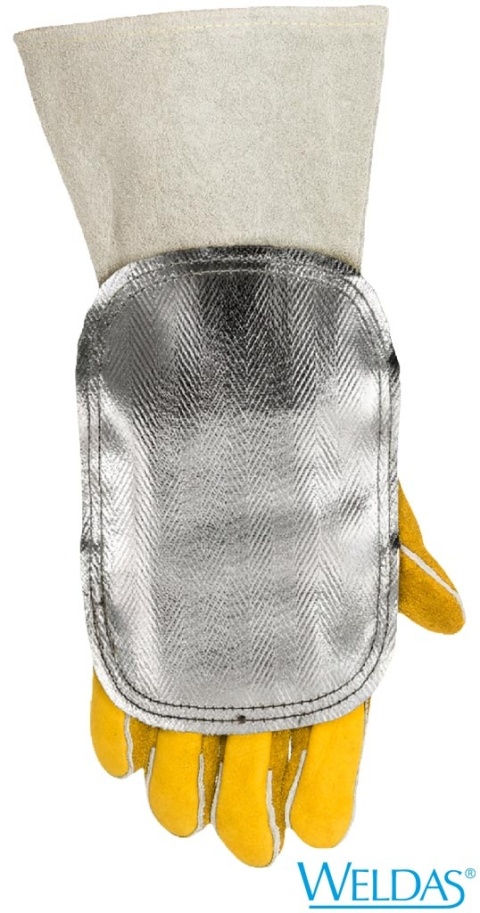 ALUMINIZOWANA OSŁONA NA RĘKĘ DLA SPAWACZY, SZYTA TRUDNOPALNYMI NIĆMI Z KEVLARU