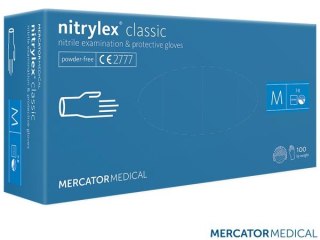 RĘKAWICE NITRYLOWE 8% VAT BEZPUDROWE NITRYLEX CLASSIC 100SZT DO KONTAKTU Z ŻWYNOŚCIĄ, TEKSTURA NA PALCACH, MEDYCZNE, FRYZJERSKIE, S