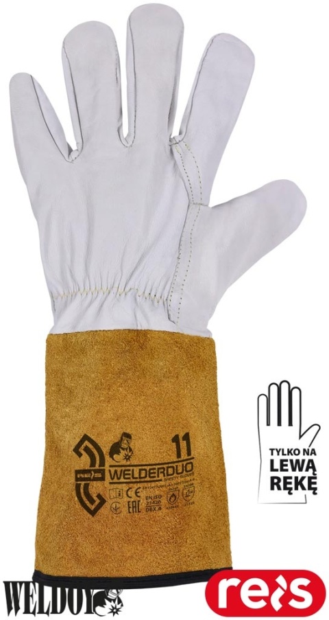 RĘKAWICE OCHRONNE SPAWALNICZE WELDERDUO-L NA LEWĄ RĘKĘ SKÓRA BYDLĘCA I KOZIA
