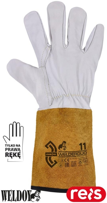 RĘKAWICE OCHRONNE SPAWALNICZE WELDERDUO-P NA PRAWĄ RĘKĘ SKÓRA BYDLĘCA I KOZIA NICI Z KEVLARU