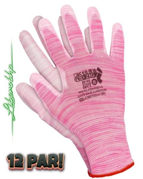 RĘKAWICE OCHRONNE ZIG RÓŻOWE POWLEKANE POLIURETANEM ELASTYCZNE DO PRECYZYJNYCH PRAC, 12PAR
