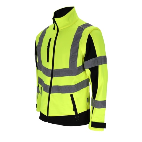 Kurtka robocza ostrzegawcza softshell, odpinane rękawy, kamizelka z odblaskami M