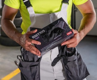 RĘKAWICE NITRYLOWE RNITRIO-GRIFF BEZPUDROWE, STRUKTURA, DLA MECHANIKÓW, ODPORNE NA SMARY I OLEJE OPAKOWANIE 50SZT, CZARNE