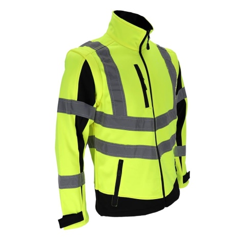 Kurtka robocza ostrzegawcza softshell, odpinane rękawy, kamizelka z odblaskami XL