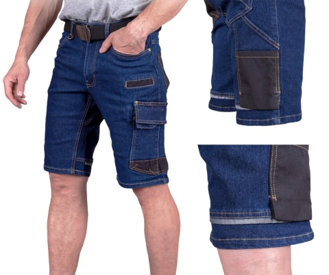 SPODNIE OCHRONNE DO PASA JEANSOWE - KRÓTKIE JEANS303 GRANATOWO-CZARNE