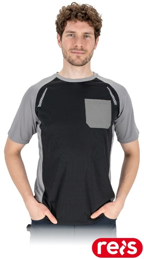 T-SHIRT Z SIATECZKI MĘSKI CZARNO-SZARY, ODBLASKI