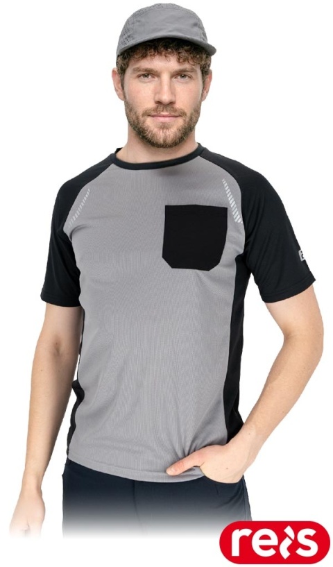 T-SHIRT Z SIATECZKI MĘSKI SZARO-CZARNY ODBLASKI