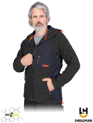 BLUZA Z POLARU OCHRONNA - S - CZARNO-GRANATOWO-POMARAŃCZOWY