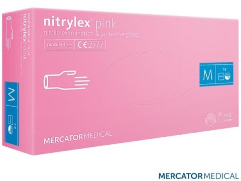 RĘKAWICE NITRYLOWE 8% VAT BEZPUDROWE NITRYLEX DELIKATNIE RÓŻOWE 100SZT DO KONTAKTU Z ŻYWNOŚCIĄ, FRYZJERSKIE, KOSMETYCZNE, S