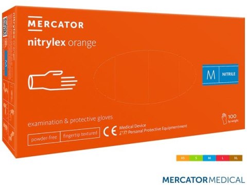 RĘKAWICE NITRYLOWE 8% VAT BEZPUDROWE NITRYLEX POMARAŃCZOWE 100SZT TEKSTURA NA PALCACH, MEDYCZNE, KOSMETYCZNE, FRYZJERSKIE, M