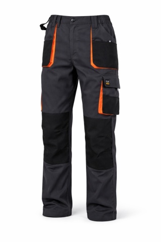 SPODNIE OCHRONNE DO PASA FORECO, KIESZENIE NA NAKOLANNIKI, SZARO-CZARNO-POMARAŃCZOWE