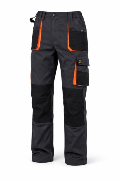 SPODNIE OCHRONNE DO PASA FORECO, KIESZENIE NA NAKOLANNIKI, SZARO-CZARNO-POMARAŃCZOWE