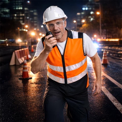 KAMIZELKA OSTRZEGAWCZA ODBLASKOWA ZAPINANA NA ZAMEK POMARAŃCZOWO CZARNA