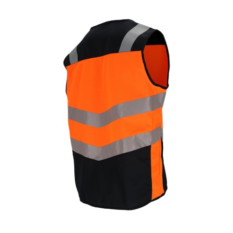 KAMIZELKA OSTRZEGAWCZA ODBLASKOWA ZAPINANA NA ZAMEK POMARAŃCZOWO CZARNA