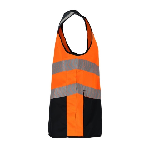 KAMIZELKA OSTRZEGAWCZA ODBLASKOWA ZAPINANA NA ZAMEK POMARAŃCZOWO CZARNA