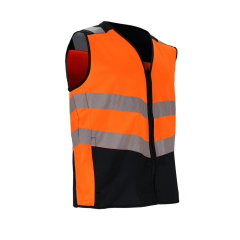KAMIZELKA OSTRZEGAWCZA ODBLASKOWA ZAPINANA NA ZAMEK POMARAŃCZOWO CZARNA