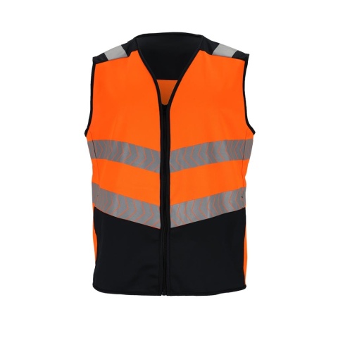 KAMIZELKA OSTRZEGAWCZA ODBLASKOWA ZAPINANA NA ZAMEK POMARAŃCZOWO CZARNA