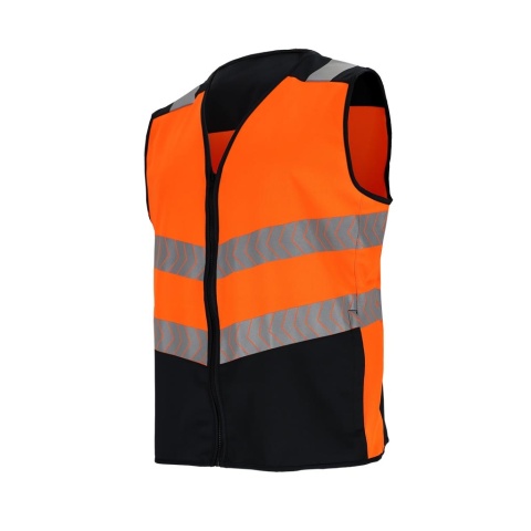 KAMIZELKA OSTRZEGAWCZA ODBLASKOWA ZAPINANA NA ZAMEK POMARAŃCZOWO CZARNA