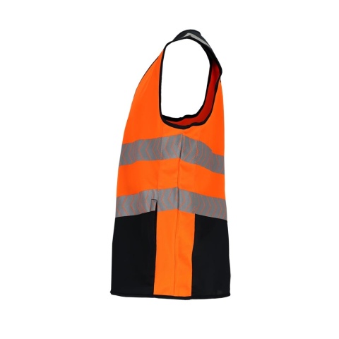 KAMIZELKA OSTRZEGAWCZA ODBLASKOWA ZAPINANA NA ZAMEK POMARAŃCZOWO CZARNA