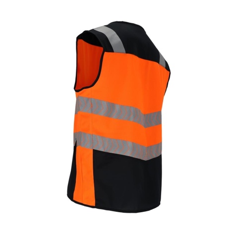 KAMIZELKA OSTRZEGAWCZA ODBLASKOWA ZAPINANA NA ZAMEK POMARAŃCZOWO CZARNA