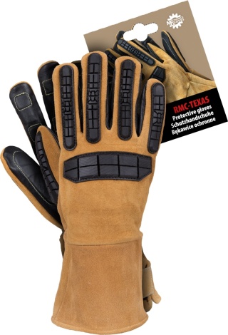 Rękawice skórzane robocze RMC-TEXAS kevlar TPR wzmocnione odporne na urazy BHP