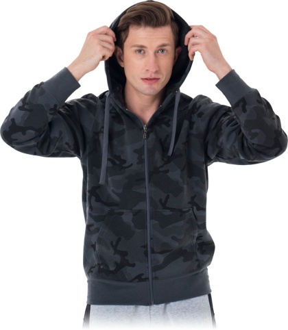 Bluza dresowa robocza SMOKER męska – z kapturem, zapinana, 260 g/m², do pracy i na co dzień moro