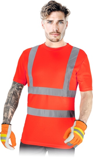 T-shirt ostrzegawczy męski – odblaskowy, EN ISO 20471 klasa 2, roboczy czerwony