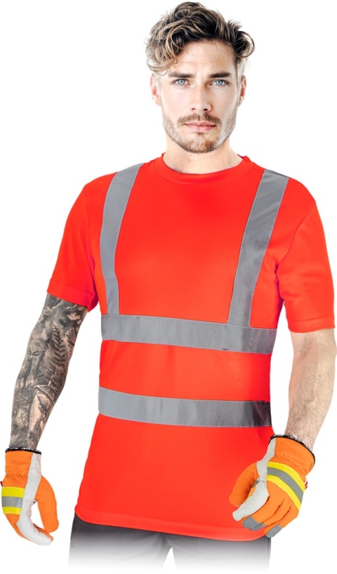 T-shirt ostrzegawczy męski – odblaskowy, EN ISO 20471 klasa 2, roboczy czerwony