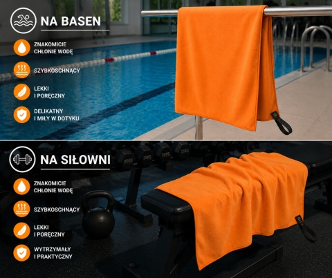 Ręcznik Sportowy z Mikrofibry Szybkoschnący Na Basen Siłownię Lekki 80x150 cm pomarańczowy
