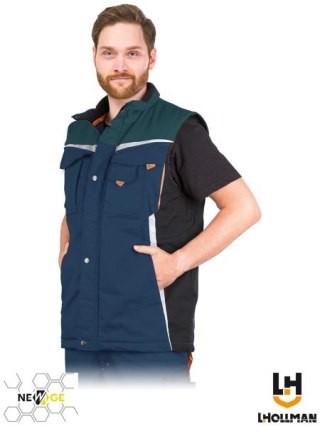 BEZRĘKAWNIK OCHRONNY OCIEPLANY - 2XL - GRANATOWO-CZARNO-POMARAŃCZOWY