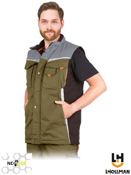 BEZRĘKAWNIK OCHRONNY OCIEPLANY - 2XL - KHAKI-BRĄZOWO-POMARAŃCZOWY