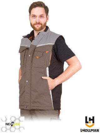 BEZRĘKAWNIK OCHRONNY OCIEPLANY - XL - BEŻOWO-BRĄZOWO-POMARAŃCZOWY