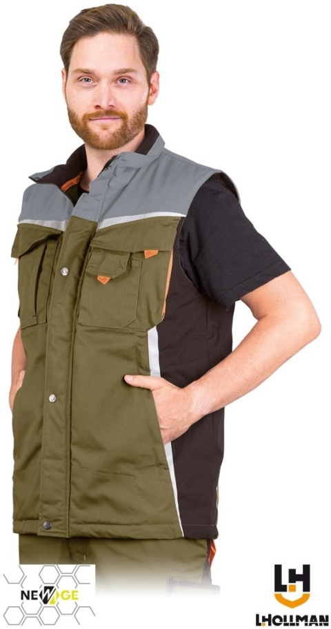 Bezrękawnik ochronny ocieplany NEW AGE wykonany z materiału typu canvas, khaki-brązowo-pomarańczowy