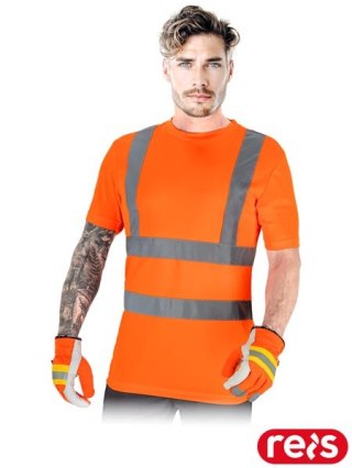 T-shirt pomarańczowy roboczy z pasami odblaskowymi L