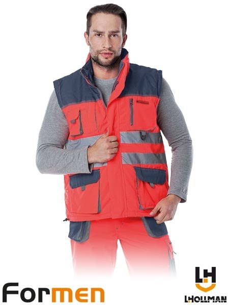 BEZRĘKAWNIK OCHRONNY OCIEPLANY - 2XL - CZERWONO-GRANATOWO-SZARY